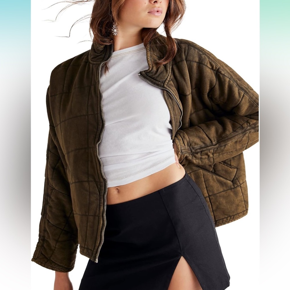 FREE FOR PEOPLE DOLMAN QUILTED JACKET in Dusty Military size medium